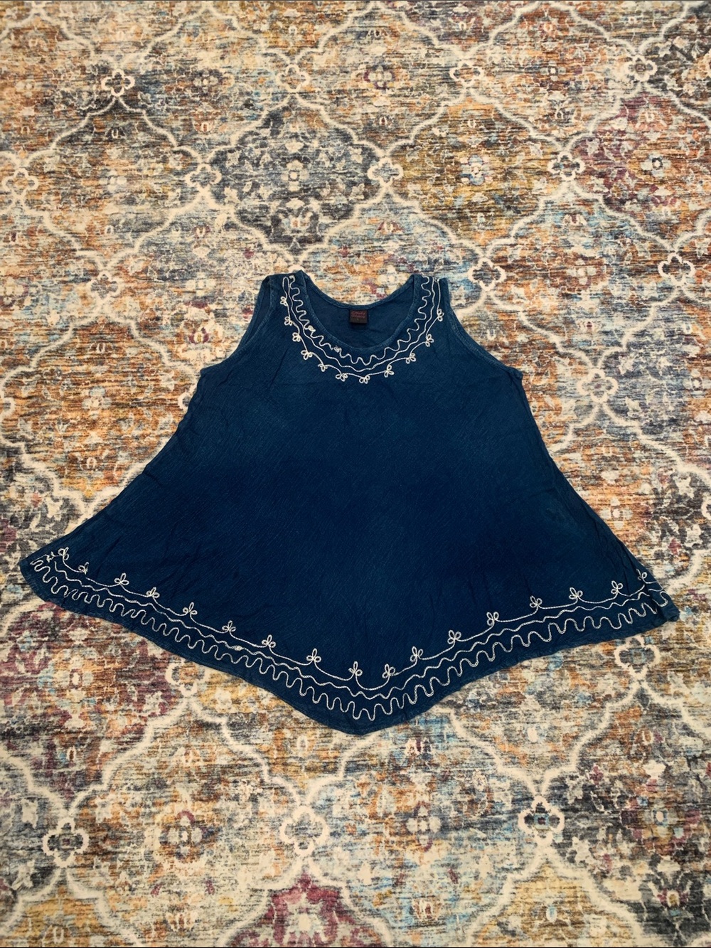 Embroidered Navy Tank Top - Women